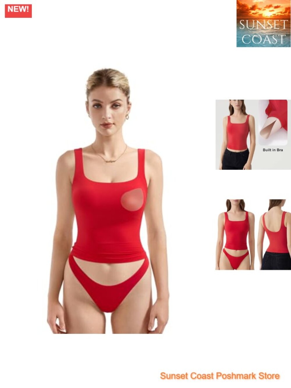 Padded Backless Square Neck Tank Top Crop Tops Summer Double Lined Going Out